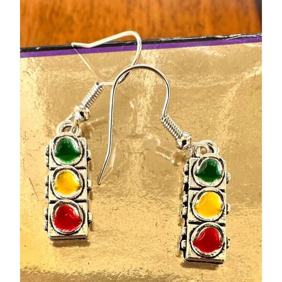 Traffic Light Earrings Signal New Dangle Hooks Stop Wait Go Crossing Gua… - Picture 2 of 13